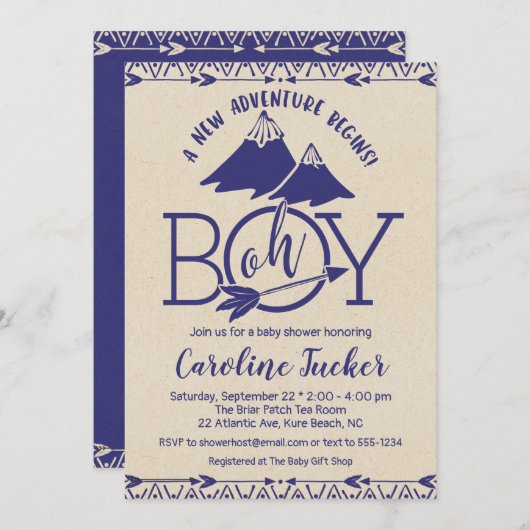 Invitation Tribal Adventure Baby Boy Douche (Devant / Derrière)