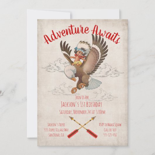 Invitation Tribal Adventure Indian Birday Party (Devant)