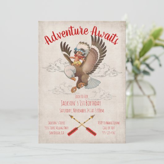 Invitation Tribal Adventure Indian Birday Party (Debout devant)