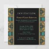 Invitation Tribal Batik Turquoise Gold Black Dinner Party (Dos)