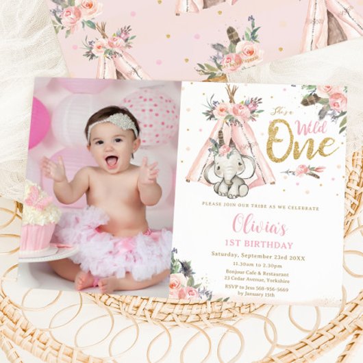 Invitation Tribal Boho Elephant Wild Un 1er Anniversaire Phot