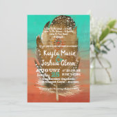 Invitation Tribal Boho Feather Turquoise Orange Mariage (Debout devant)