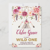 Invitation Tribal Boho Floral WILL ONE Birthday Party Teepee (Devant)