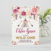 Invitation Tribal Boho Floral WILL ONE Birthday Party Teepee (Debout devant)