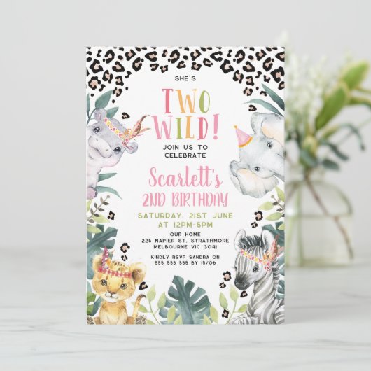 Invitation Tribal Cheetah Print She's Two Wild 2nd Birthday (Debout devant)