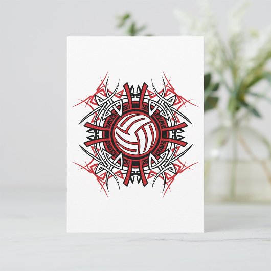 Invitation Tribal de volleyball Mandala Sports rouges et noir