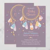 Invitation Tribal Dreamcatcher Boho Purple Baby shower (Devant / Derrière)