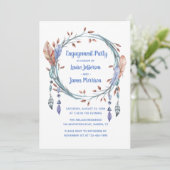 Invitation Tribal Feathers Blue Boho (Debout devant)