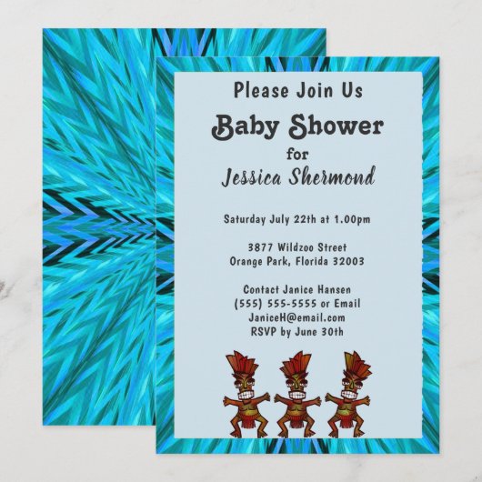 Invitation Tribal Fertility Dance Bleu Baby shower Abstrait (Devant / Derrière)