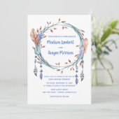 Invitation Tribal Native American Blue Feathers Boho Mariage (Debout devant)
