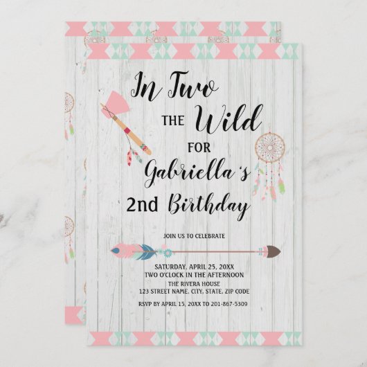 Invitation Tribal rustique de Boho dans DEUX le 2ème (Devant / Derrière)