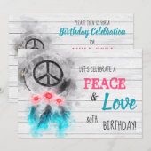 Invitation *~ Tribal Rustique Paix & Amour Hippie Anniversair (Devant / Derrière)