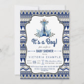 Invitation Tribal Teepee Blue Grey Boho Boho Baby shower (Devant)