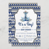 Invitation Tribal Teepee Blue Grey Boho Boho Baby shower (Devant / Derrière)
