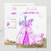 Invitation *~* Tribal Teepee Boho Fox Woodland Forest Girl (Devant / Derrière)