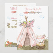 Invitation *~* Tribal Teepee. Boho Woodland Forest Girl Fox (Devant / Derrière)