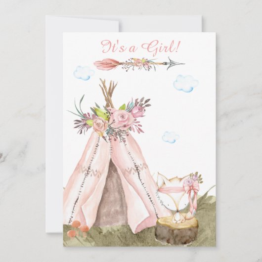 Invitation *~* Tribal Teepee Boho Woodland Forest Girl Fox (Devant)