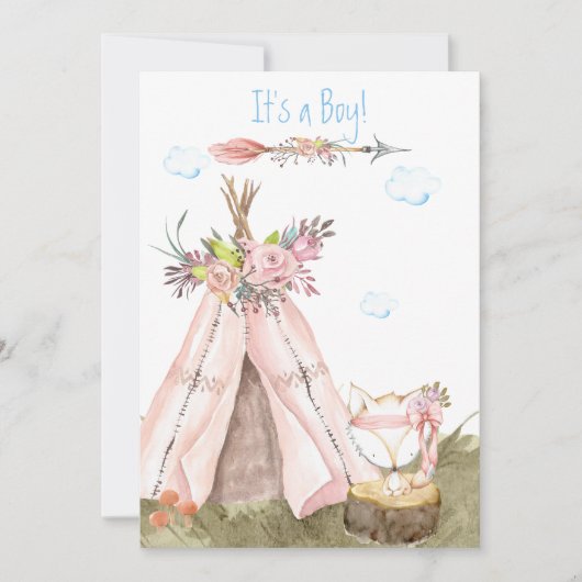 Invitation *~* Tribal Teepee Boho Woodland Fox Forest Boy (Devant)