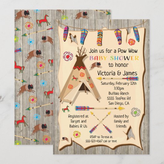 Invitation Tribal Teepee Pow wow Baby shower (Devant / Derrière)
