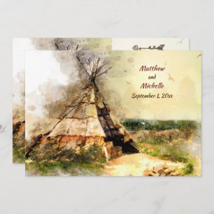 Invitation Tribal Tipi et Heart Arrow Boho Teepee Mariage