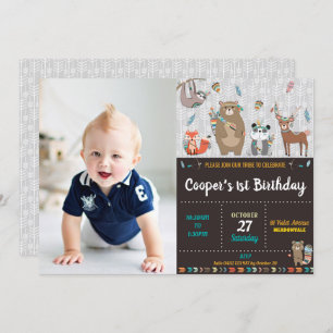 Invitation Tribal Woodland 1ère fête d'anniversaire Wild One