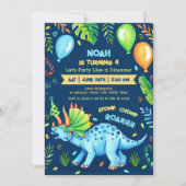 Invitation Tricératops Boy Dinosaur fête d'anniversaire bleu (Devant)
