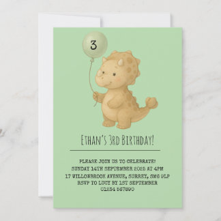 Invitation Tricératops Brown doux avec Ballotte Anniversaire