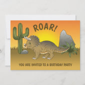 Invitation Triceratops Dinosaur coucher de soleil dans le dés (Devant)