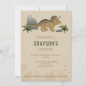 Invitation Triceratops Dinosaure Minimaliste Anniversaire Bei (Devant)