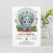 Invitation Tricératops Editable Dinosaur Boy Anniversaire (Debout devant)