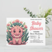 Invitation Tricératops Élégant Baby shower Dinosaur fille (Debout devant)