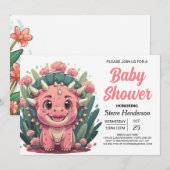 Invitation Tricératops Élégant Baby shower Dinosaur fille (Devant / Derrière)