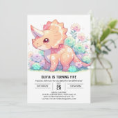Invitation Tricératops floraux Dinosaur Anniversaire numériqu (Debout devant)