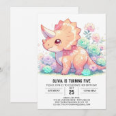 Invitation Tricératops floraux Dinosaur Anniversaire numériqu (Devant / Derrière)