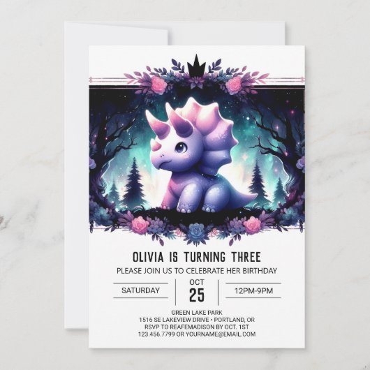Invitation Tricératops Rustiques Boho Anniversaire (Devant)