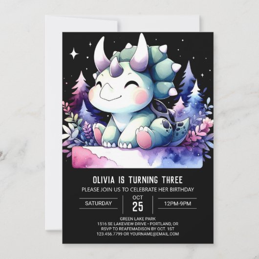 Invitation Tricératops Whimsical Moderne Anniversaire (Devant)