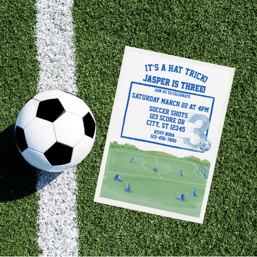 Invitation Trick du chapeau bleu de football, 3e anniversaire