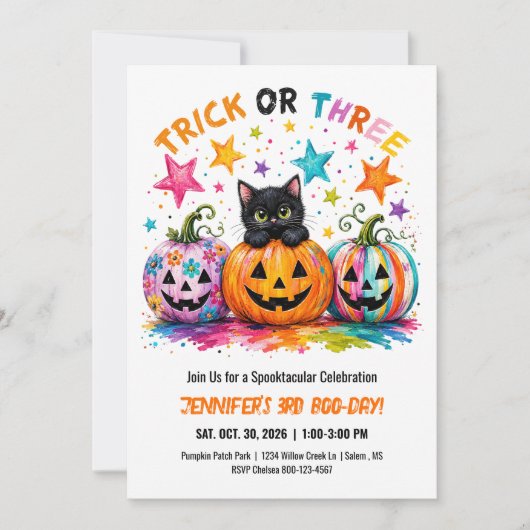 Invitation Trick or Three 3e Anniversaire Fête d'Halloween Ch (Devant)
