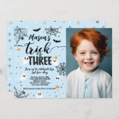 Invitation Trick or Three Blue Halloween Cute Ghost (Devant / Derrière)