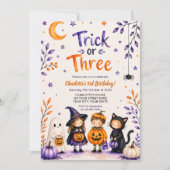 Invitation Trick or Three Cute Fun Halloween 3e Anniversaire (Devant)