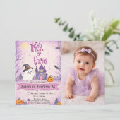 Invitation Trick Or Three Fête d'anniversaire Halloween (Debout devant)