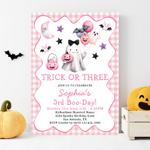 Invitation Trick Or Three Girl Halloween 3e Anniversaire