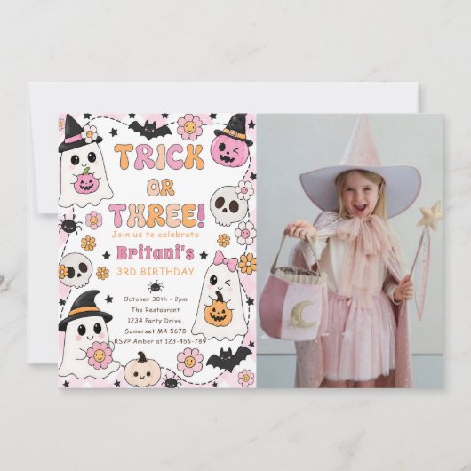 Invitation Trick or Three Halloween 3e Anniversaire Fête Mign (Devant)