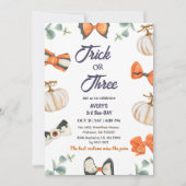 Invitation Trick or Three Halloween Anniversaire Citrouille B (Devant)