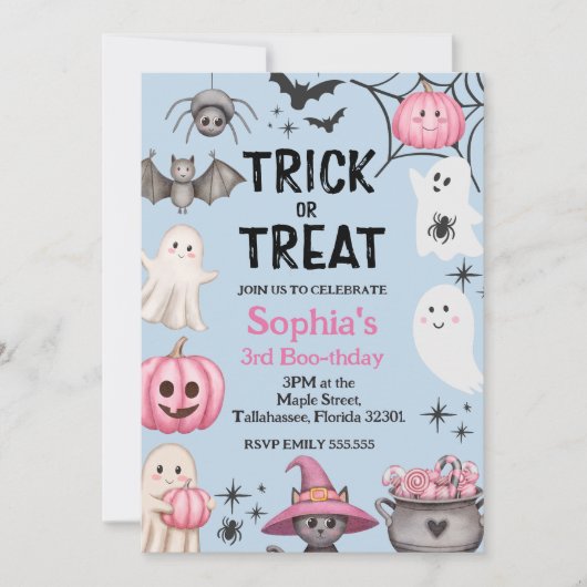 Invitation Trick Or Three Halloween Ghost 3e Anniversaire (Devant)