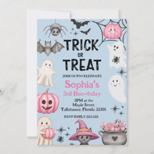 Invitation Trick Or Three Halloween Ghost 3e Anniversaire