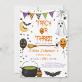 Invitation Trick Or Three Halloween Groovy Fantôme 3e Anniver (Devant)