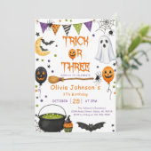 Invitation Trick Or Three Halloween Groovy Fantôme 3e Anniver (Debout devant)
