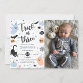 Invitation Trick Or Three Halloween Groovy Fantôme 3e Anniver (Devant)