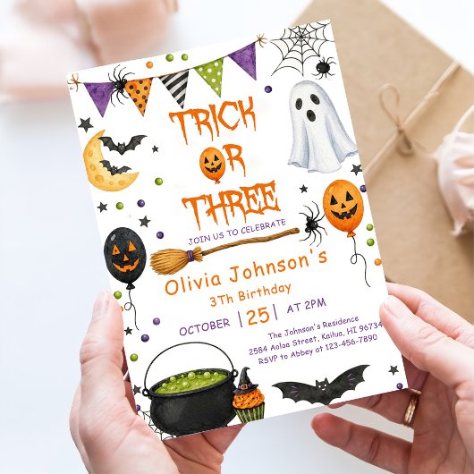 Invitation Trick Or Three Halloween Groovy Fantôme 3e Anniver